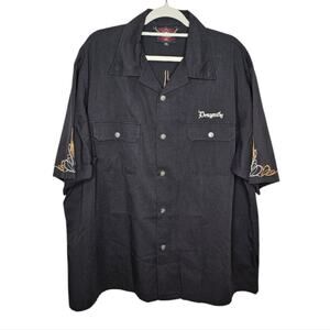 Dragonfly Roadhouse Embroidered Snap Button Up Motorcycle Shirt Short Sleeve 2XL